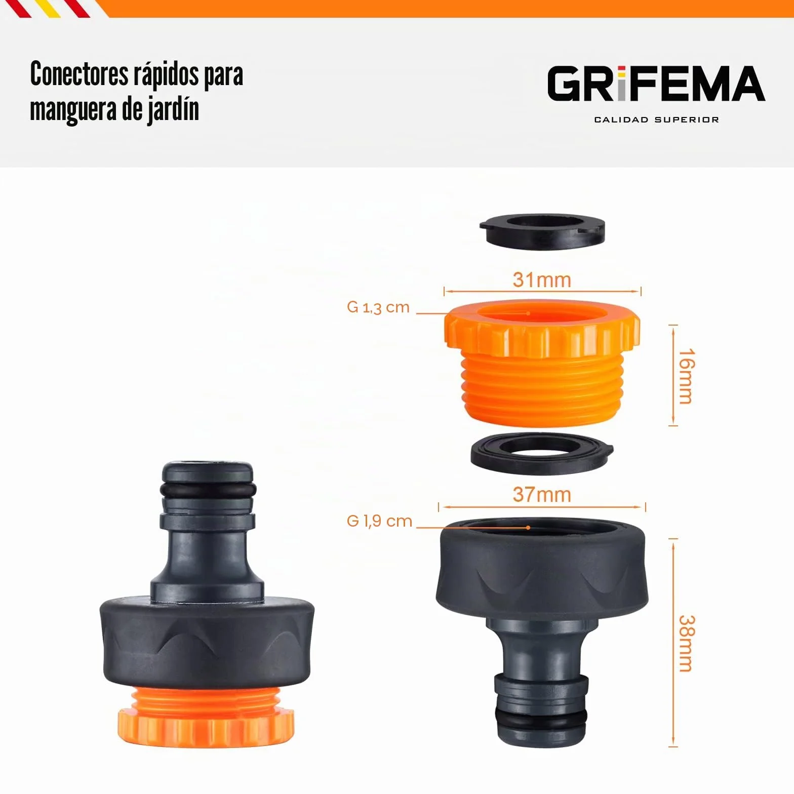GRIFEMA GE1101 Racor de Grifo Hembra 3/4 pulgadas - 1/2 pulgadas Universal Protección Solar