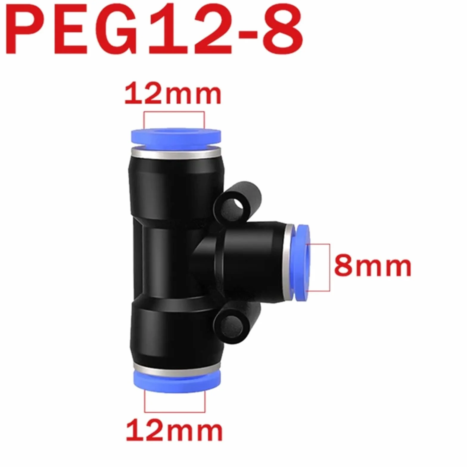 10PCS PE PEG Pneumatic Air Connector Quick Fitting Tee Reducer 3 Way T-shaped Pipe Hose Connector 4/6/8/10/12mm(PEG 12-8)