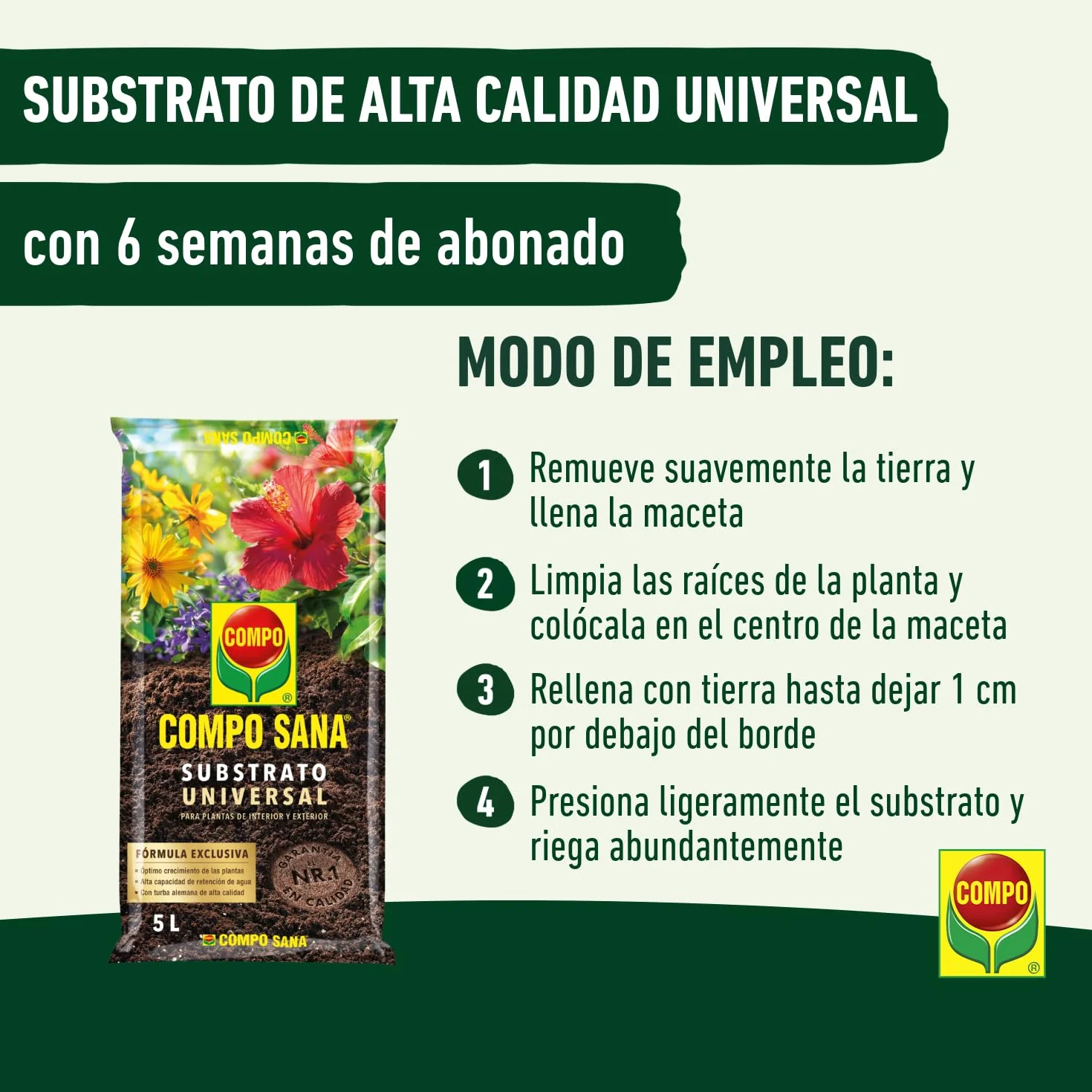 COMPO SANA Substrato Universal 10 L para Plantas de Interior, Terraza y Jardín