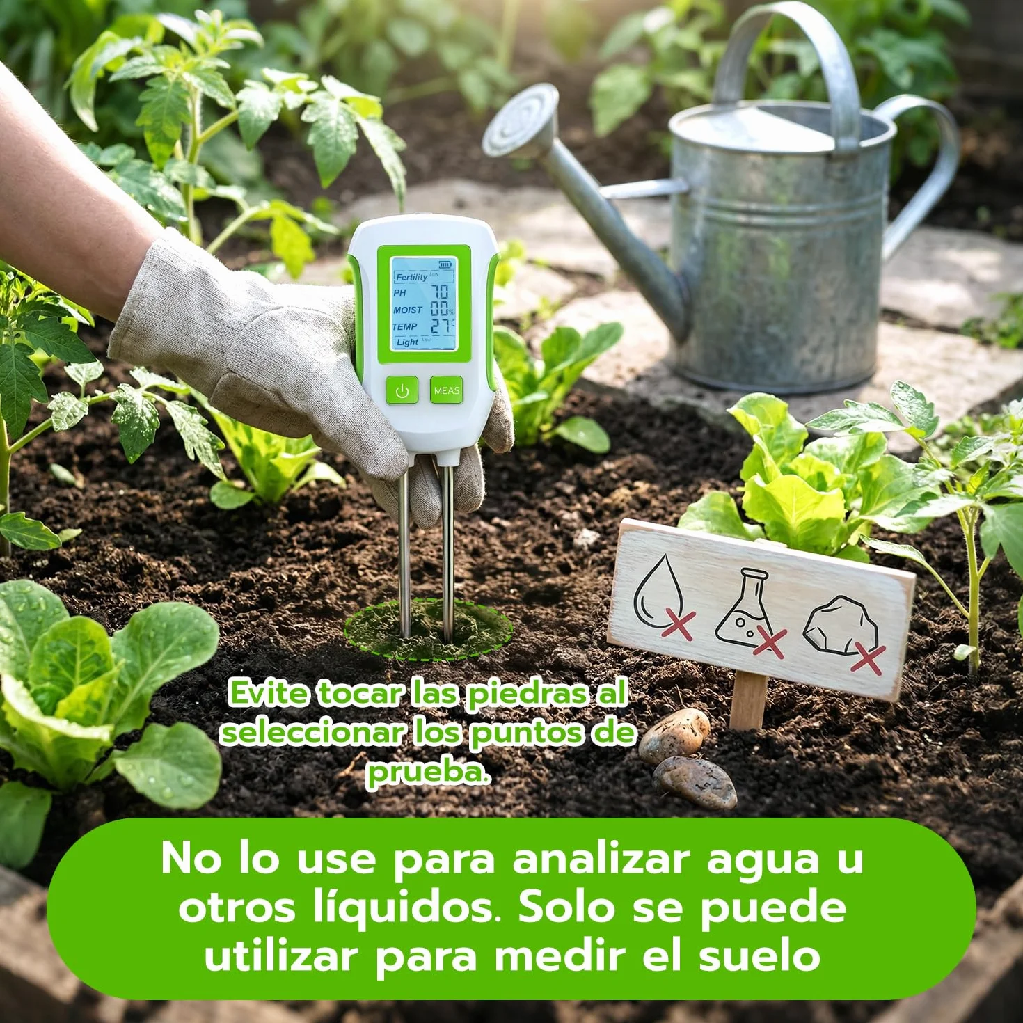 Mcbazel Medidor de Suelo 5 en 1, Analizador de pH, Humedad, Temperatura y Luz con Sonda Dual, Pantalla LCD