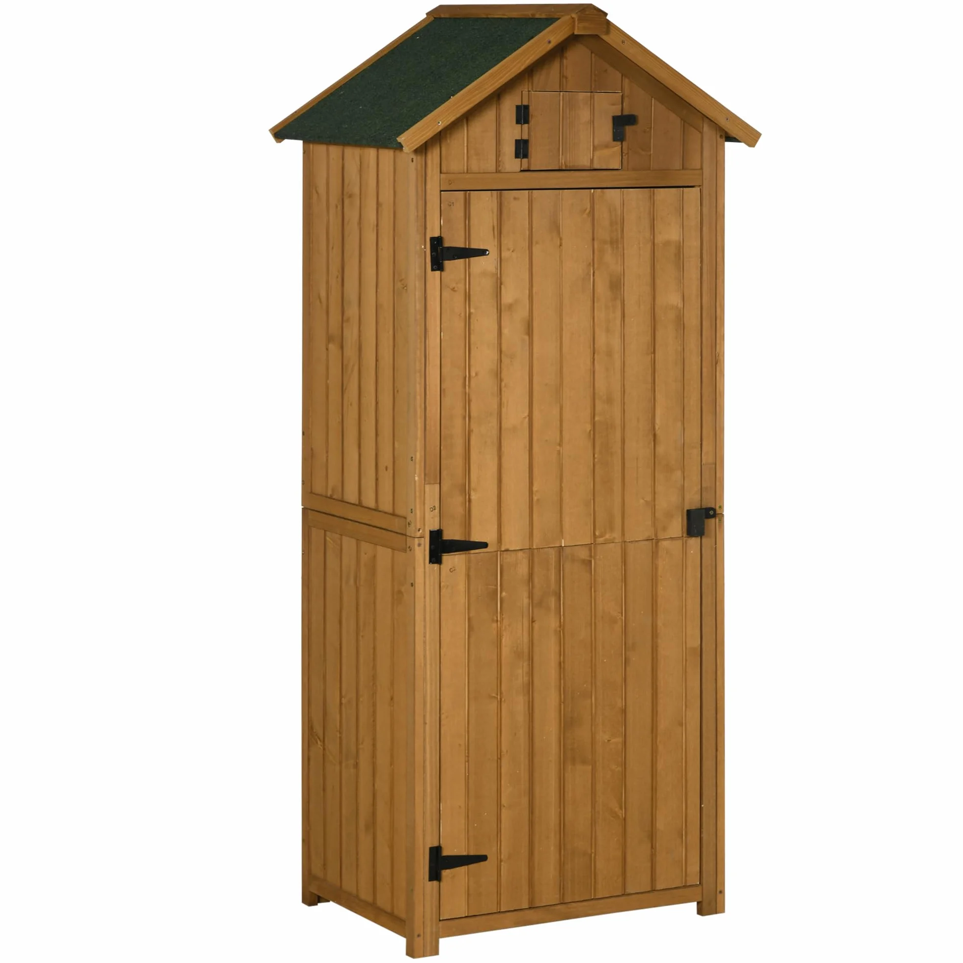 Outsunny Armario de Jardín Madera 77x54,2x179 cm Cobertizo Almacenaje Herramientas 3 Estantes 2 Puertas Cerrojo