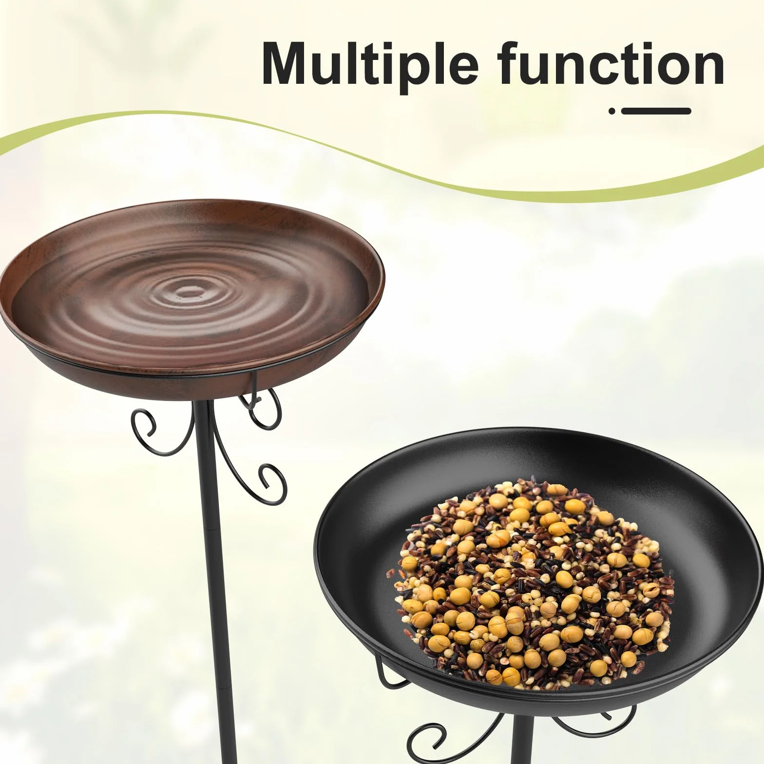 Comedero Pájaros Grande Metal con Soporte Exterior Altura Regulable 26x90 cm Negro