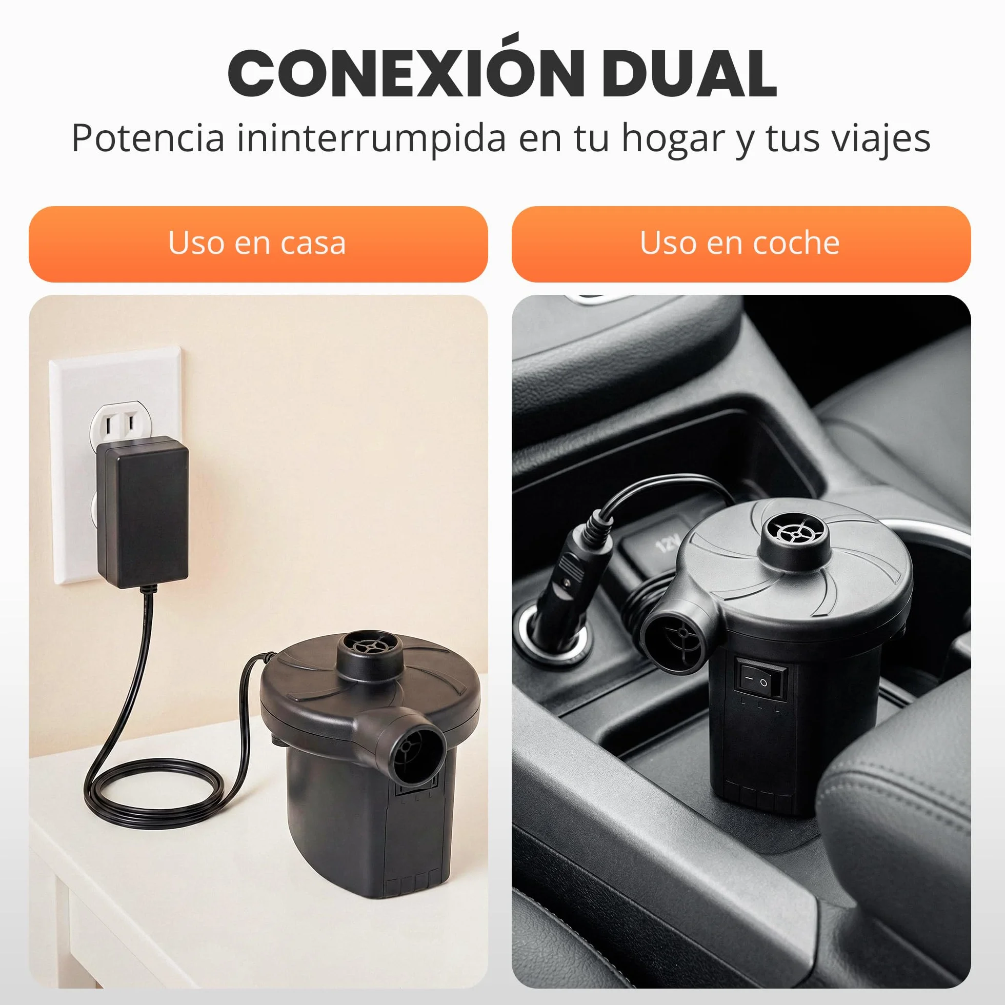 JUPPLIES Inflador Electrico 240V AC 12V DC 2 en 1 Hinchador Deshinchador Bomba de Aire Portatil