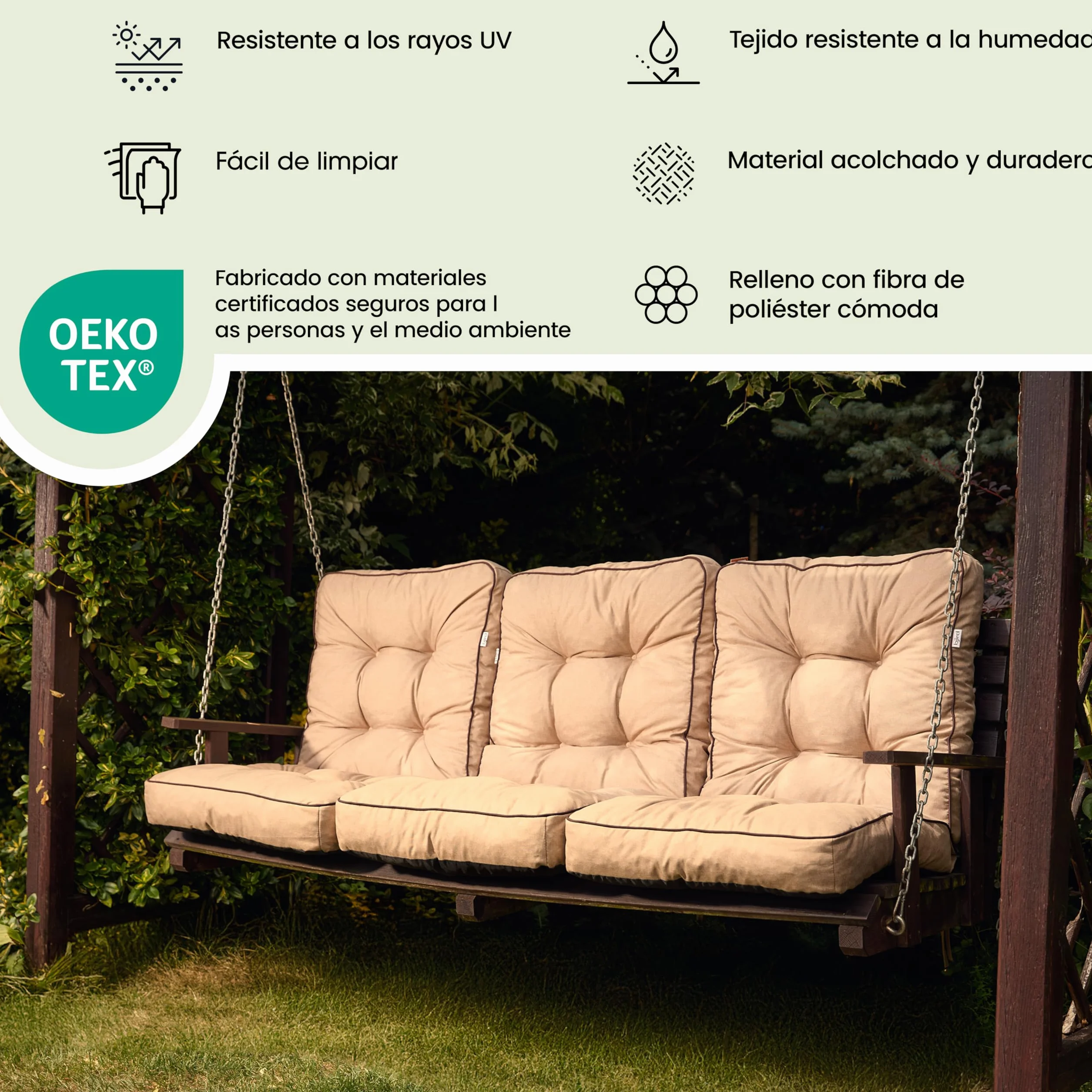 Cojín para Banco de Jardín Impermeable 150 cm (3x50) Beige