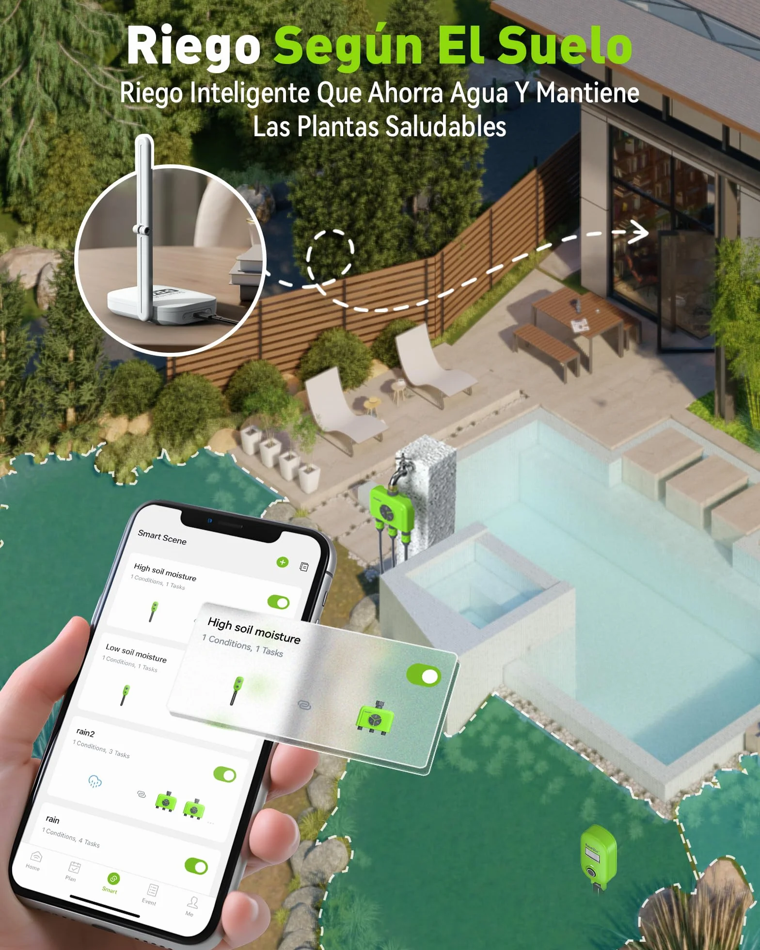 RAINPOINT inteligente sensor de humedad del suelo con aplicación, puerta de enlace, sistema de riego