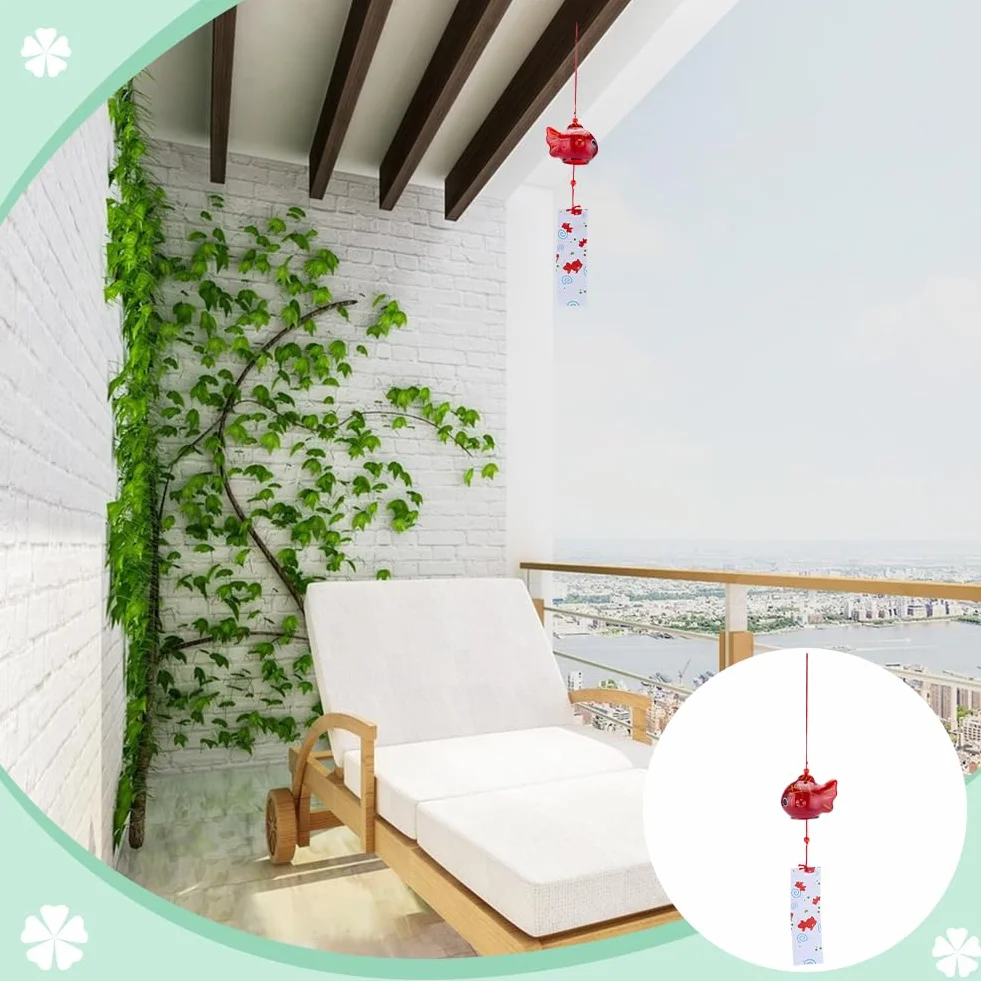 PH PandaHall Campana de Viento Japonesa Motivo Goldfish Rojo Hecha a Mano Colgante para Hogar Jardín Patio