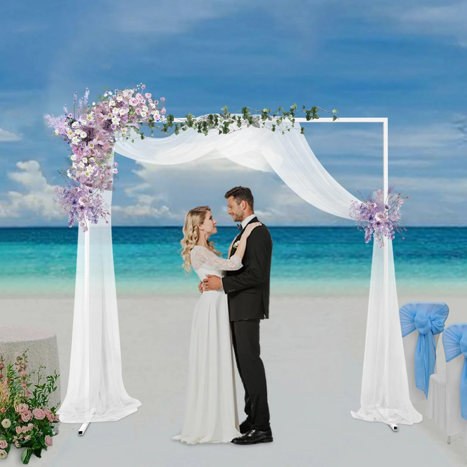 Arco de boda de metal cuadrado 2x2 m, marco de globos de tubos de hierro galvanizado blanco