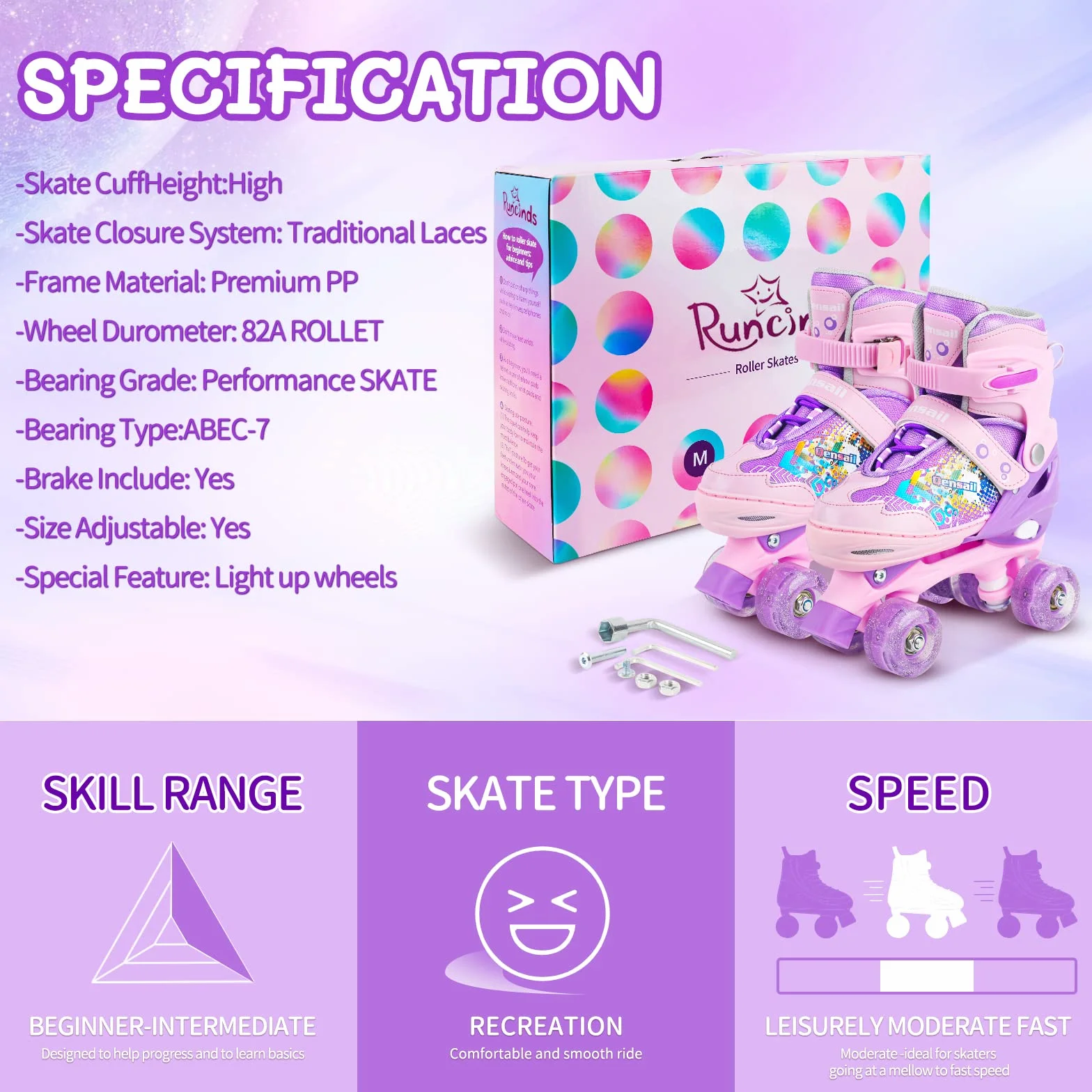 Patines 4 Ruedas Ajustables con Ruedas Iluminadas para Niña y Niño