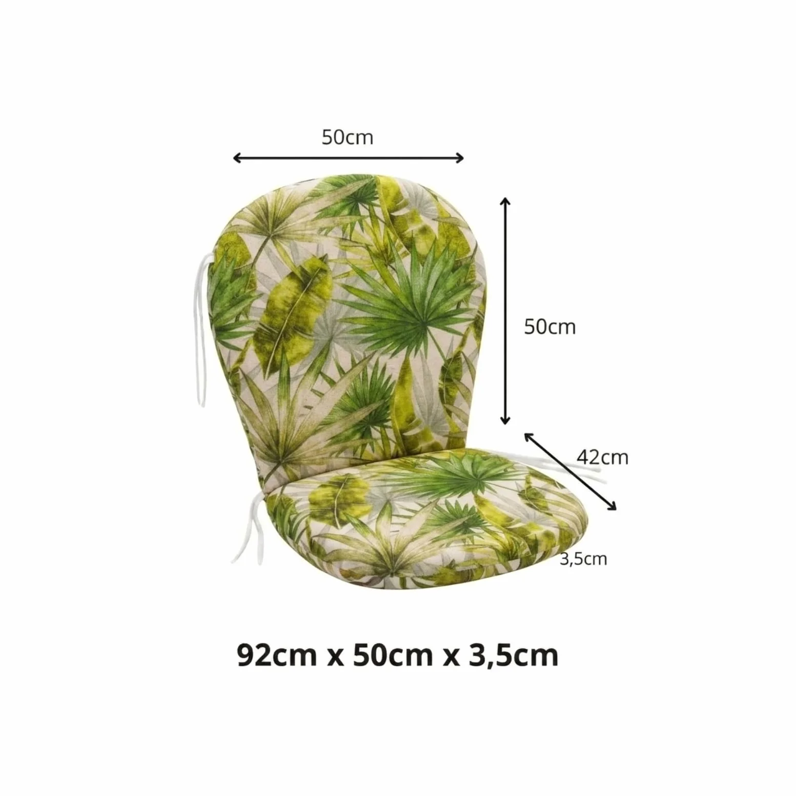 Cojín para Silla de Exterior en Forma de Guitarra Pack 4 Unidades 50x92x3,5 cm con Cremallera y Cordones Ajuste