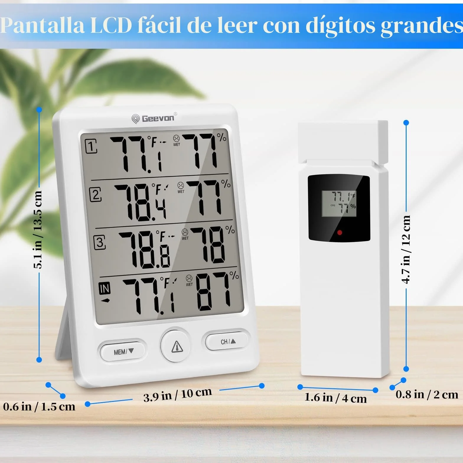 Geevon Termómetro inalámbrico interiores exteriores con 3 sensores remotos higrómetro digital rango 60 m