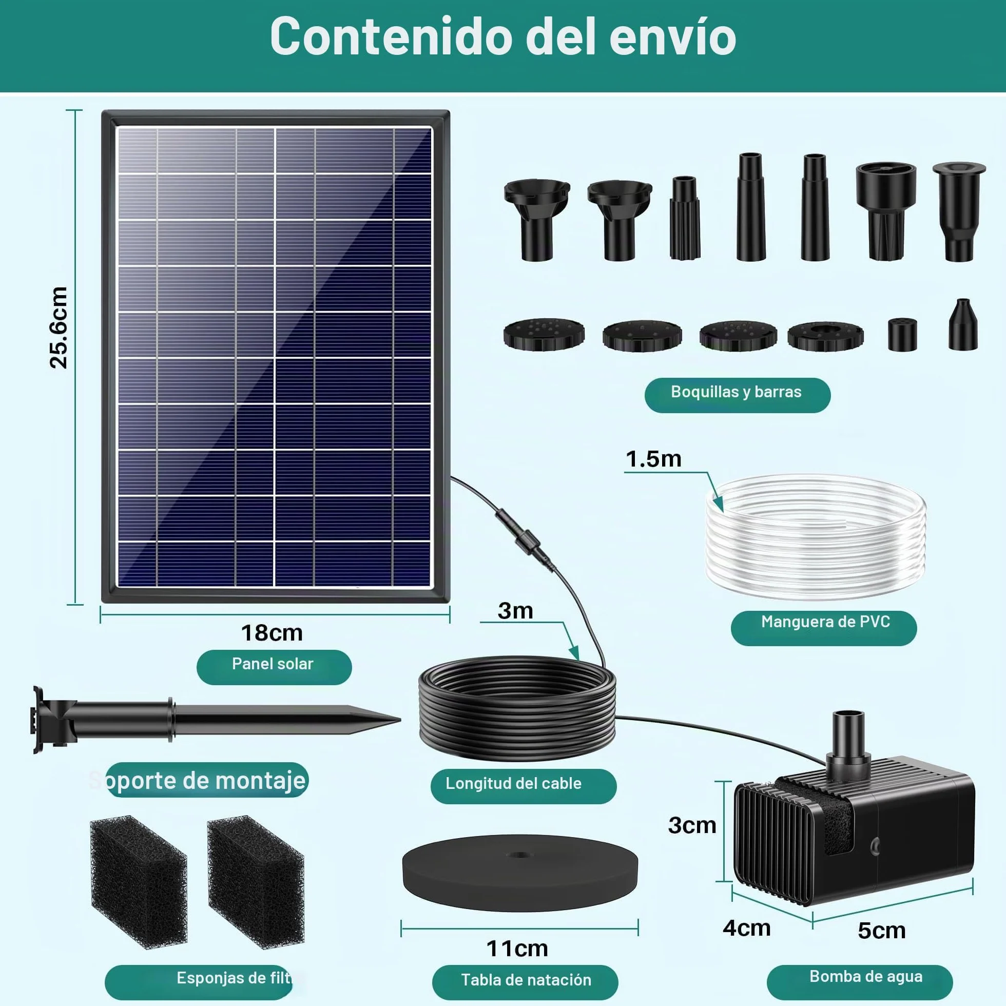 Bomba solar para estanque con filtro 8 W 3600 mAh fuente flotante exterior