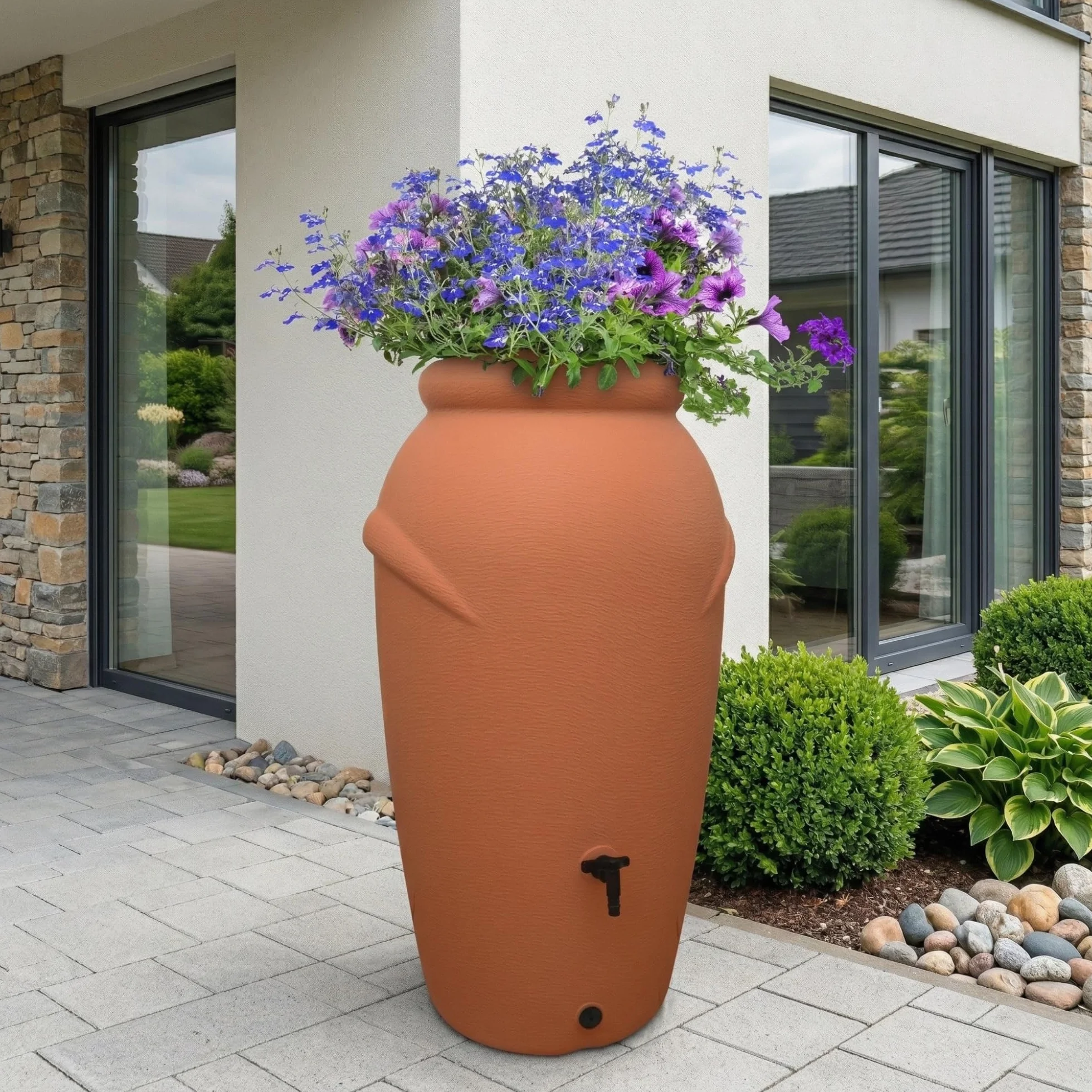 YourCasa Deposito Agua Lluvia 210 litros Barril Lluvia Resistente Heladas Plastico Grifo Terracota