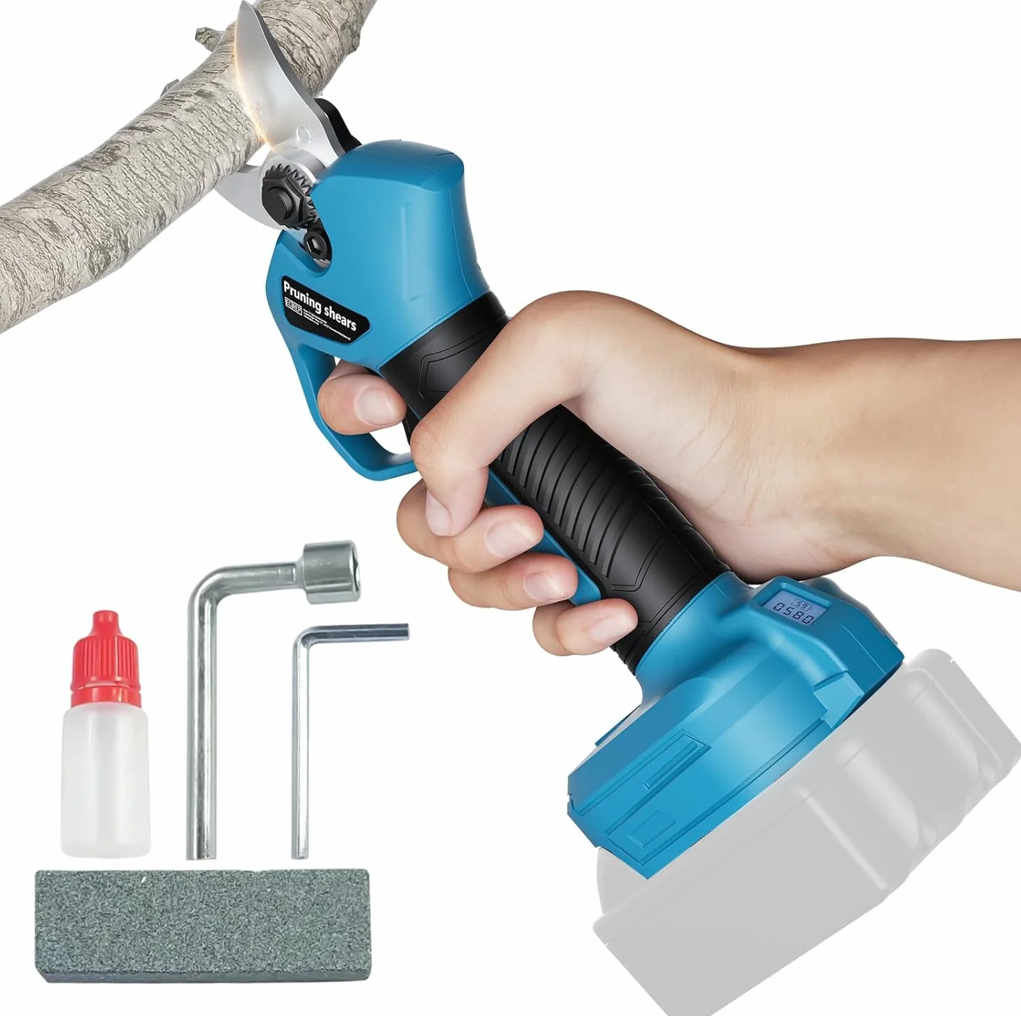 Powtree Tijeras de podar eléctricas con batería de 45 mm para BL1830 18 V (sin batería), motor sin escobillas, sierra de podar eléctrica, tijeras con batería, pantalla LCD para podar árboles y árboles