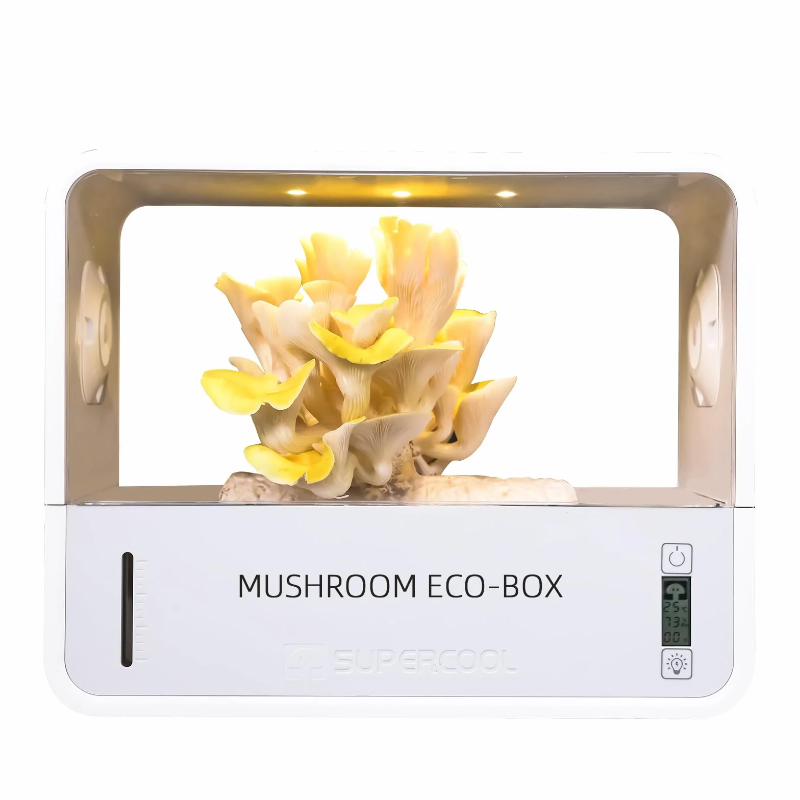 Caja de cultivo de hongos con pantalla de temperatura y humedad, kit inteligente monotub con luz de crecimiento