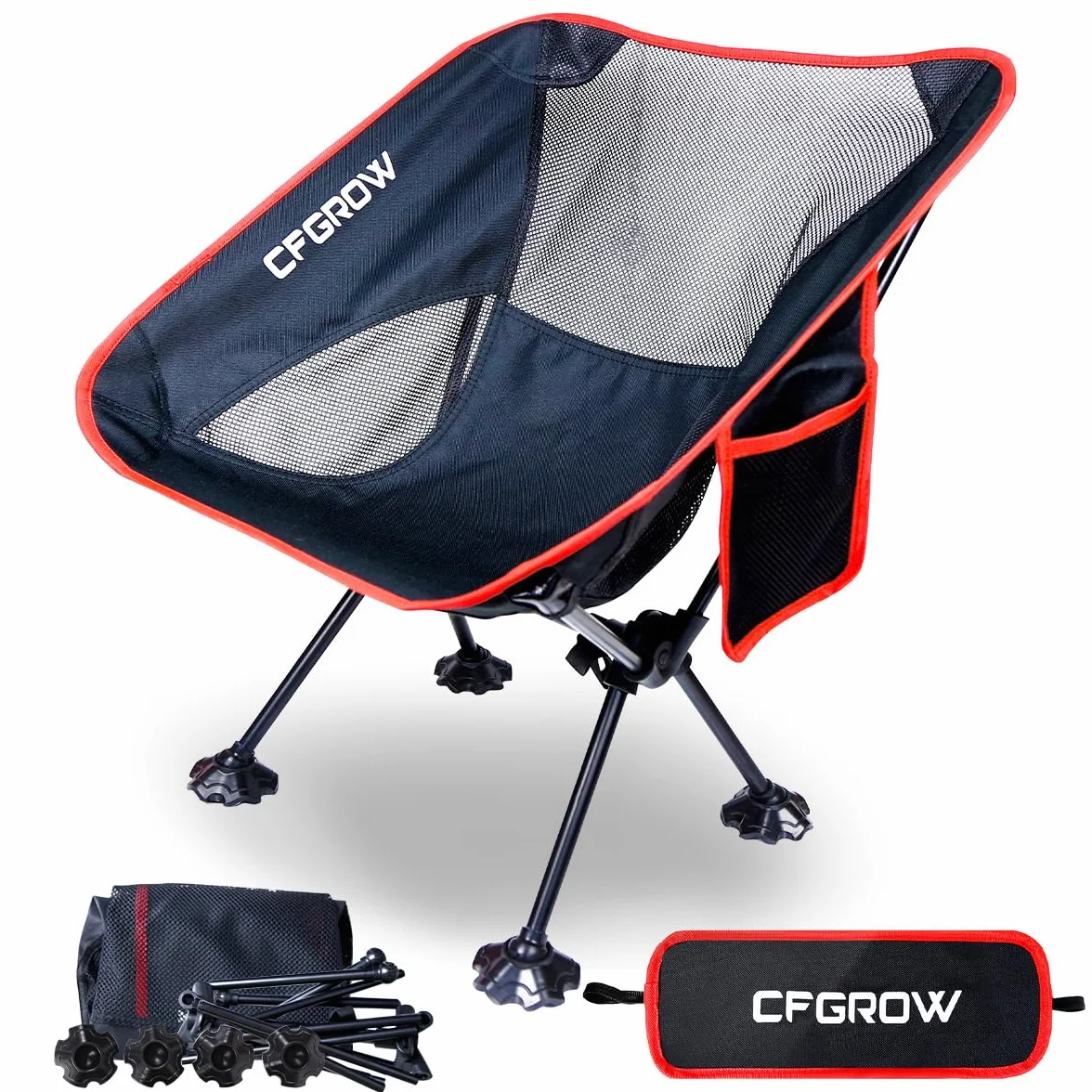 CFGROW Silla de camping plegable, portátil, 150 kg, ultraligera, tamaño pequeño, plegable, con bolsa de transporte, para picnic, pesca, jardín, senderismo, exteriores, color negro