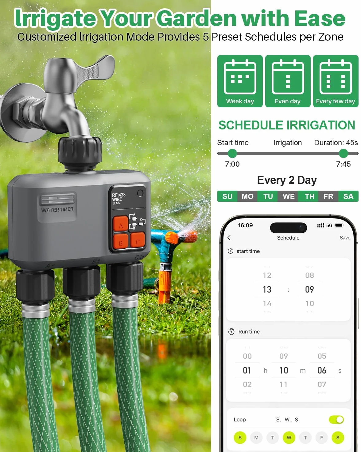 johgee Programador de Riego WiFi 3 Salidas con Gateway RF 300M para Jardín Compatible Alexa Smart Life