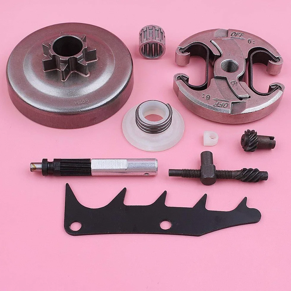 Accesorios Tambor de embrague de cadena 325 7T para compatible con Husqvarna 445 450, tensor de ajuste, bomba de aceite, engranaje helicoidal, motosierra para perros, pieza de repuesto