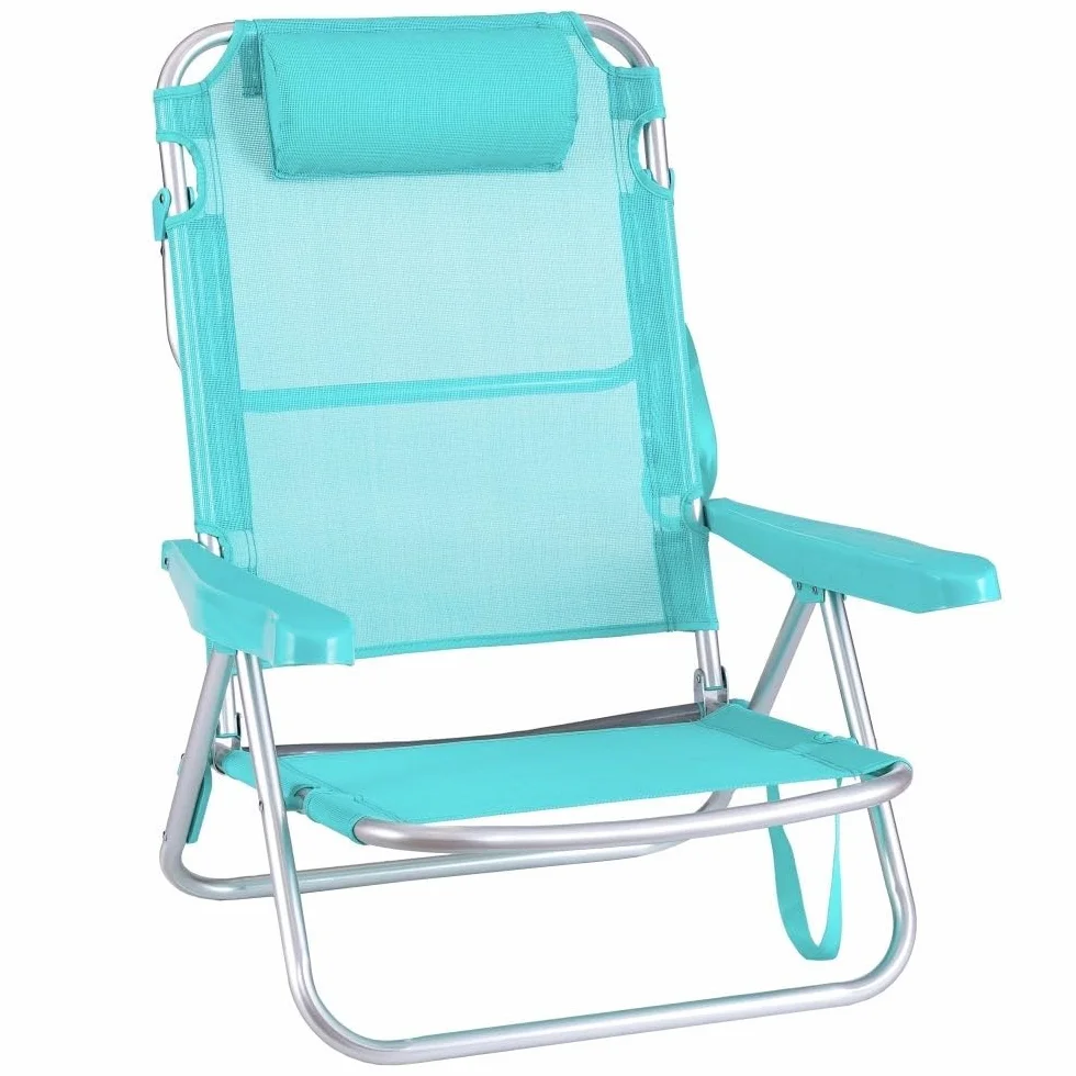 LOLAhome Silla Playa Plegable Ligera Portátil Reclinable 4 Posiciones Cojín Camping Piscina Terraza Jardín Aguamarina