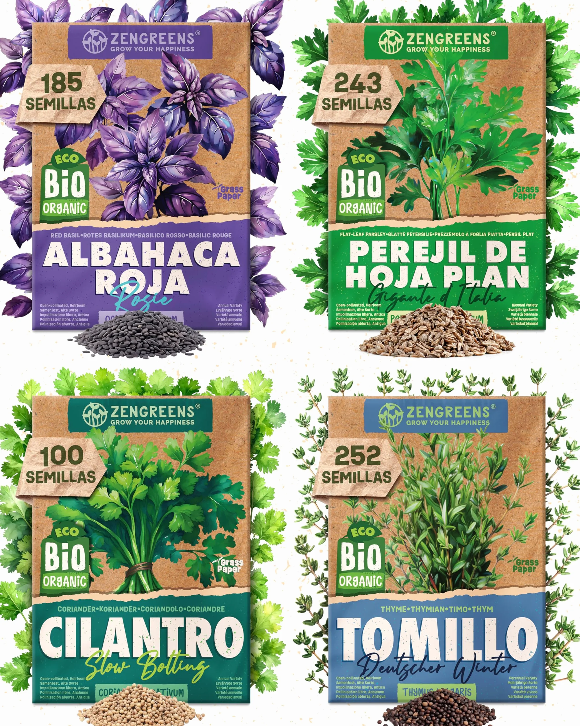 Set de semillas de hierbas aromáticas eco 25 variedades ZenGreens®
