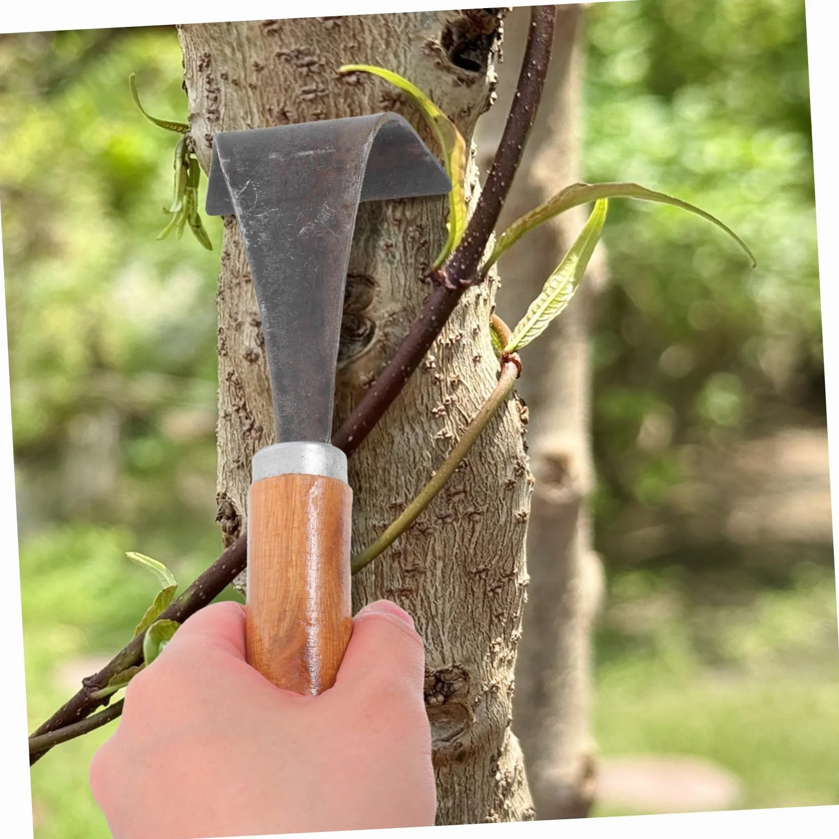 Kisangel Raspador de Corteza de Árbol de Acero Mango Ergonómico de Madera, Herramienta Práctica para Cortar Corteza y Uso en Deshierbe y Plantación de Verduras