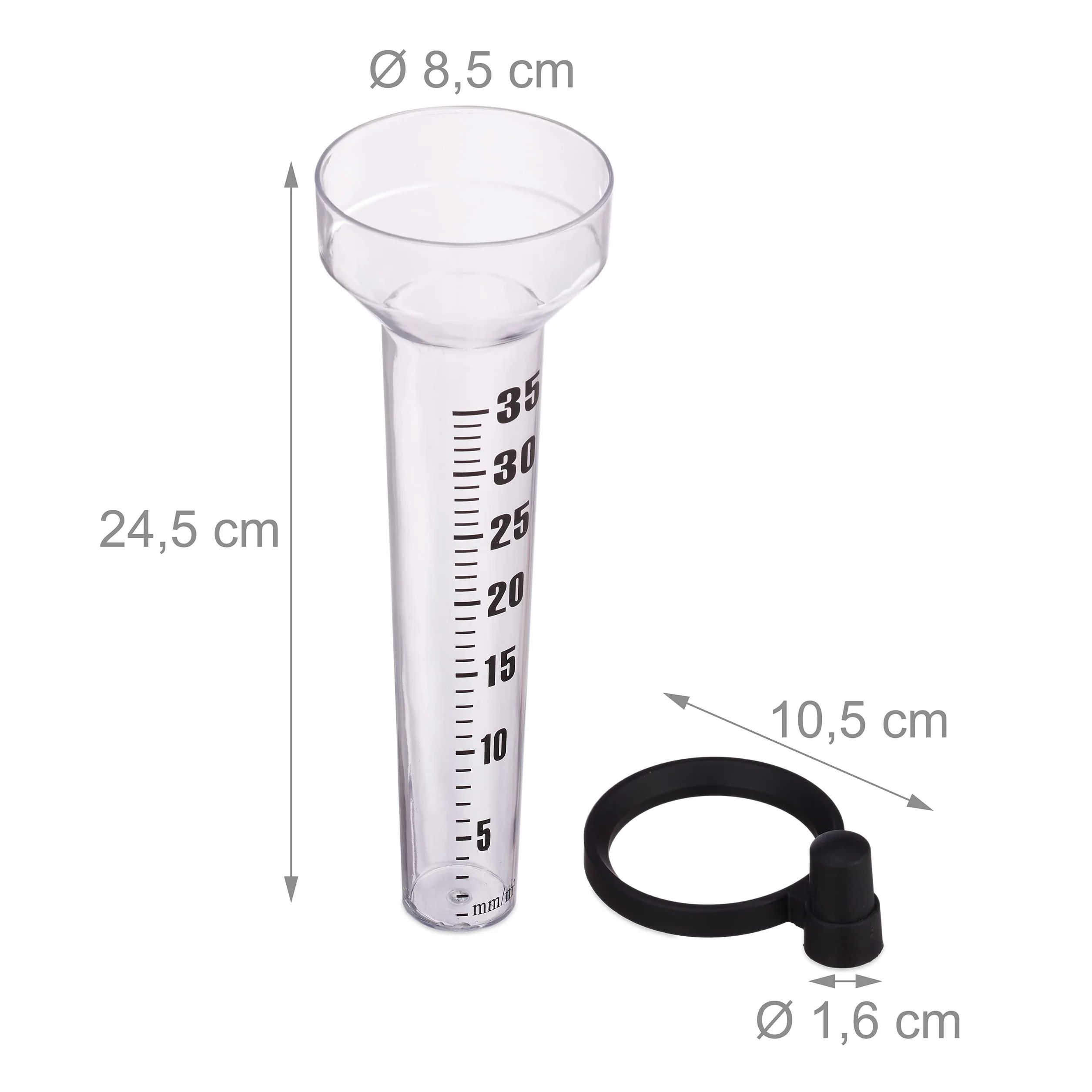 Pluviómetros Exteriores con Soporte, Pack de 2, Plástico Transparente, Hasta 35 mm/m²