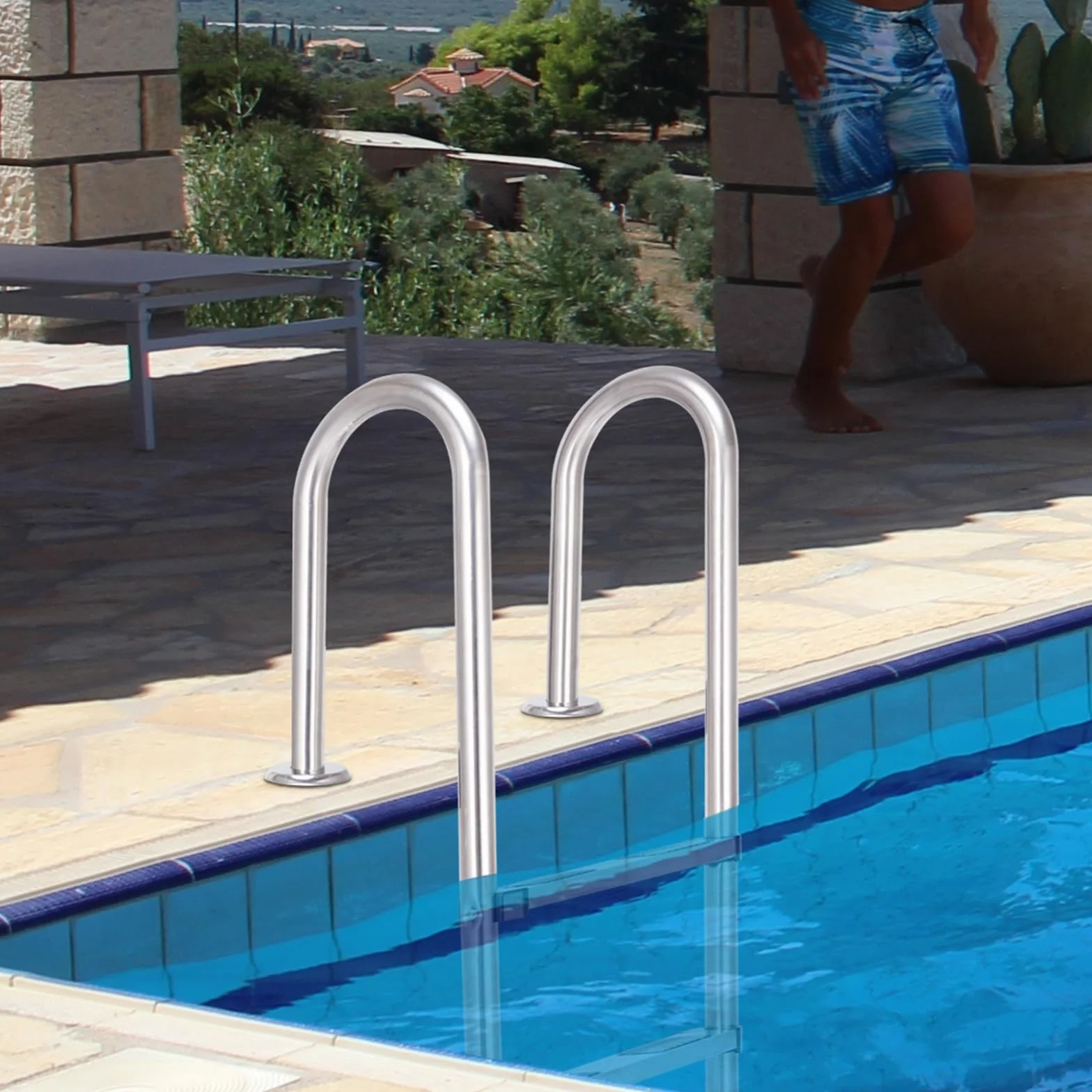 COSTWAY Escalera de Piscina de 3 Peldaños, Acero Inoxidable, Antideslizante, 55x26x132 cm, 150 kg