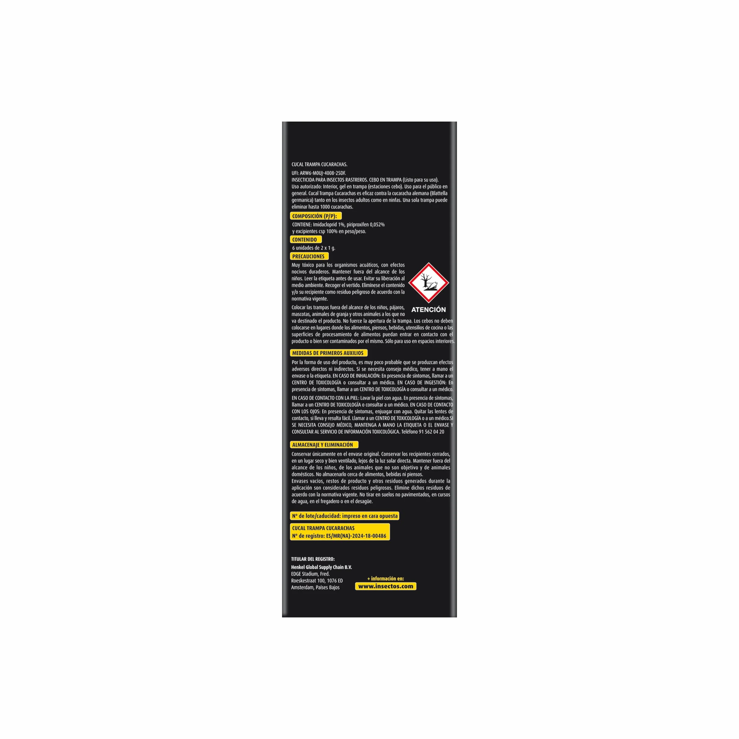 Cucal Insecticida Trampa Cucarachas Doble Cebo Pack 3 Total 18 Unidades