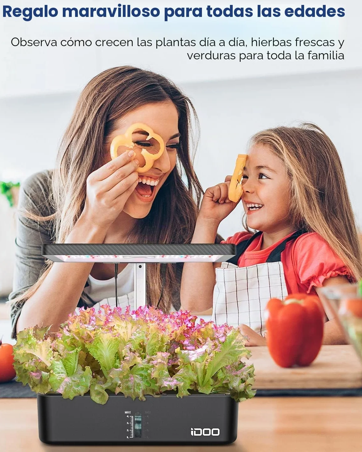iDOO Huerto de Interior, 12 Vainas Jardinería de Interior y Lámpara LED de Crecimiento, Smart Garden con Temporizador Automático, Altura Ajustable, ID-IG301 Kit de Germinación