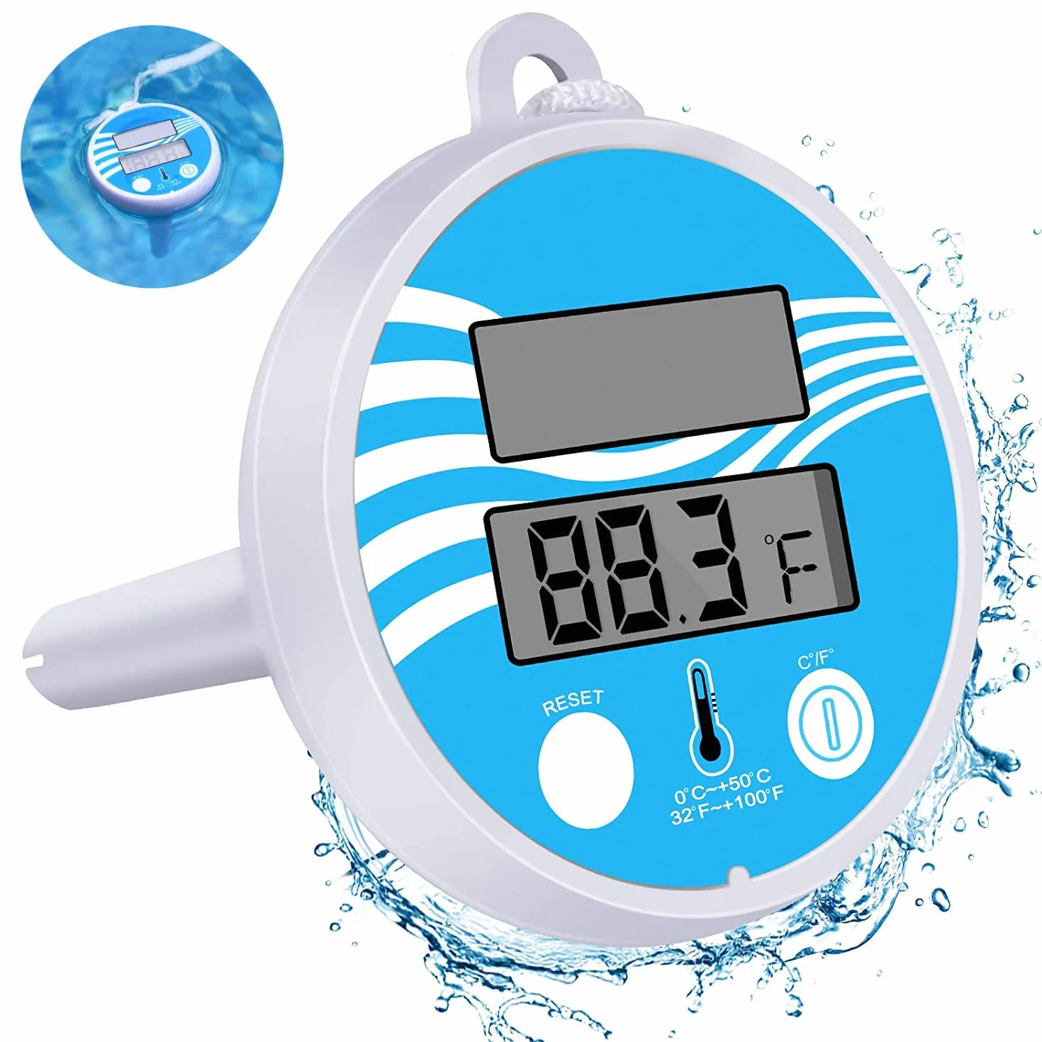Termómetro Piscina Flotante Solar Digital con Cuerda Pantalla LCD