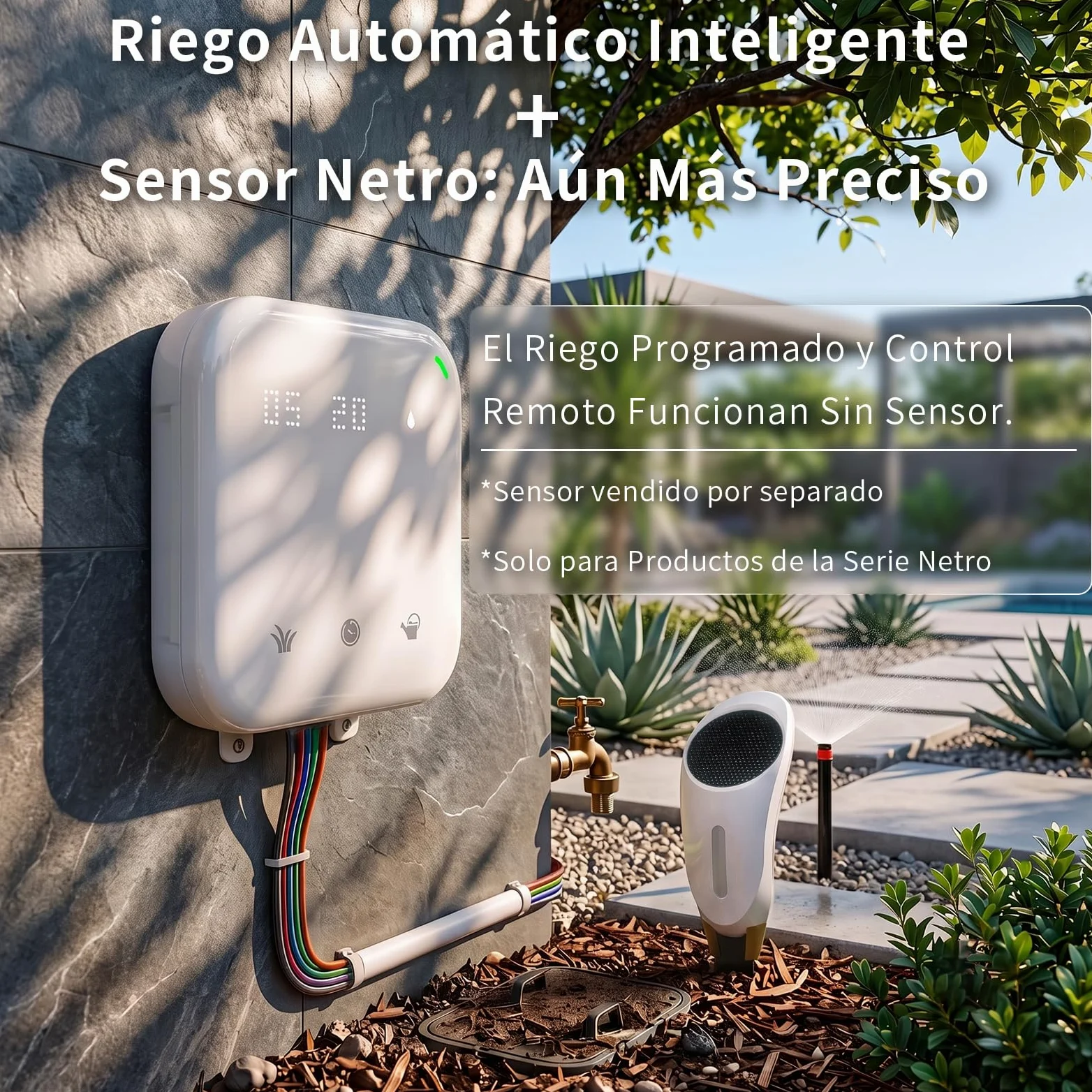 Netro Spark 16Zone Botones Touch Programador Riego WiFi Para Césped Con App | Serv Meteorol, Datos de Plantas,‌ Programa de Riego, Salto Lluvia, Riego Automático con Sensor Netro, Historial‌,Uso Interior