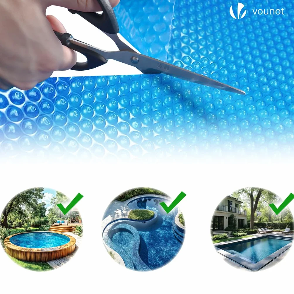 VOUNOT Cubierta Solar Piscina Redonda Ø366cm, Manta Térmica 120 µm, Ahorro Energético, Azul