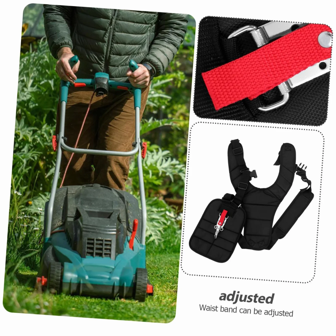 ibasenice Arnés para Desbrozadora de Nylon Doble Hombro Acolchado con Cinturón y Hebilla, Ajuste para Cortar Césped