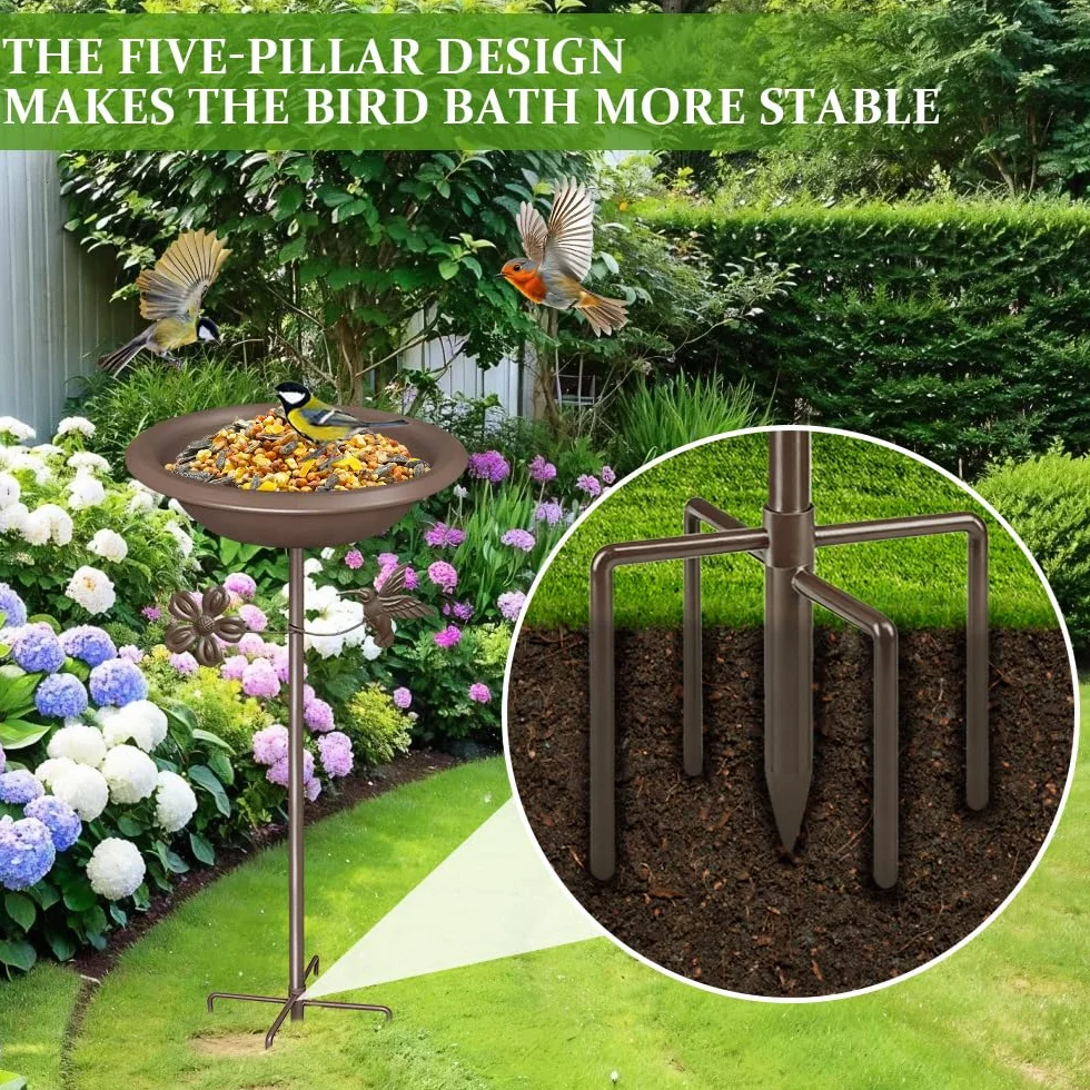 Bseical Bebedero para pájaros de pie, baño para pájaros exteriores, cuenco de metal resistente al invierno