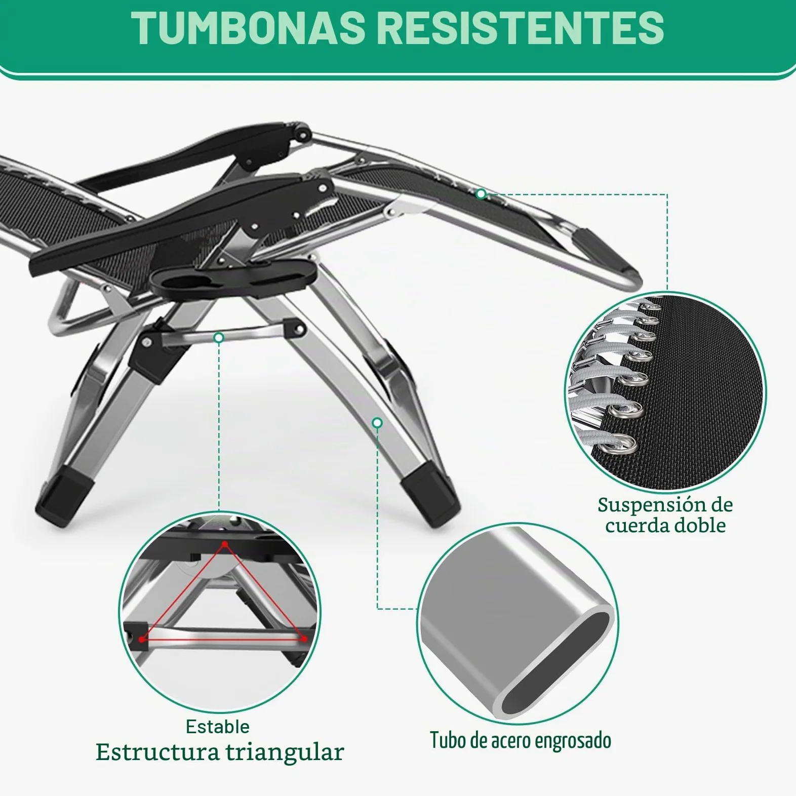 Tumbona plegable para el sol, silla de terraza, con capacidad de carga de 200 kg, silla de gravedad cero con soporte de cojín, portavasos, tumbona de jardín extraancha ajustable para patio