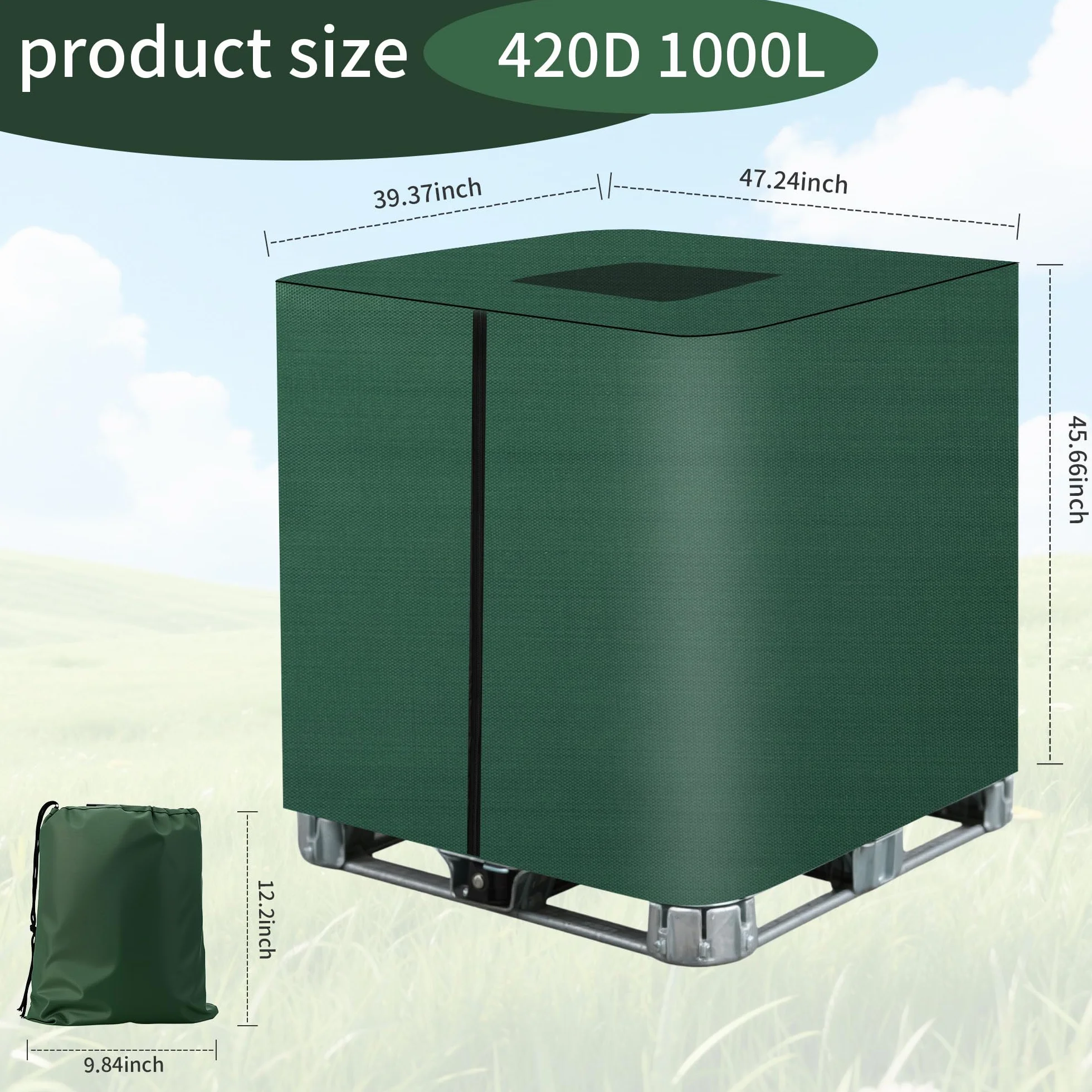 Tapa IBC 420D 1000L Lona Ultravioleta Resistente Intemperie Polvo Bolsa Almacenamiento 120x100x116 cm Verde