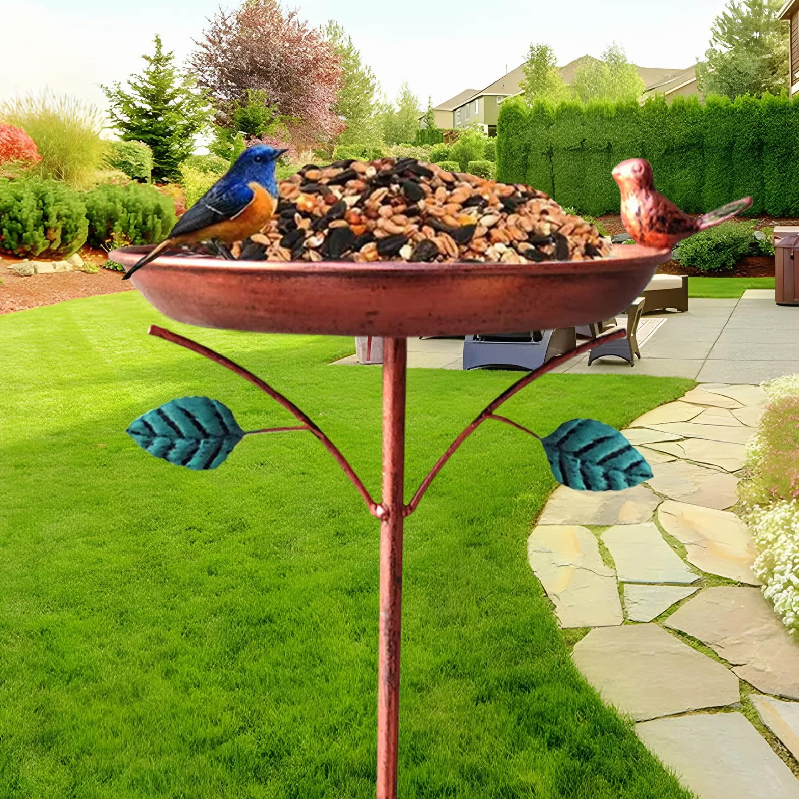 Bebedero para Pájaros Exterior - Fuente de Metal para Aves, Plato de Agua Independiente