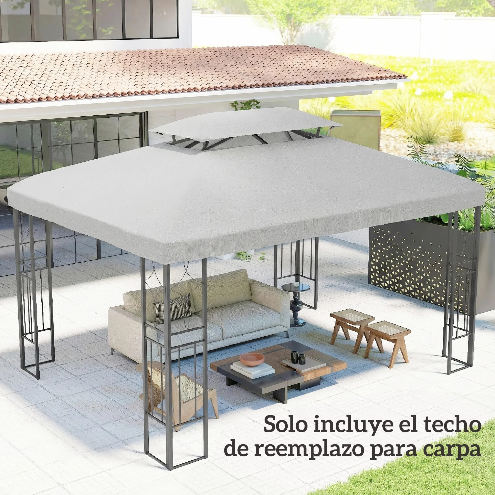 Outsunny Techo de Repuesto para Cenador, 4x3 m, Cubierta de Repuesto con Techo Doble, 10 Orificios de Drenaje y Protección UV, Solo Toldo de Recambio para Pabellón Gazebo, Gris Claro