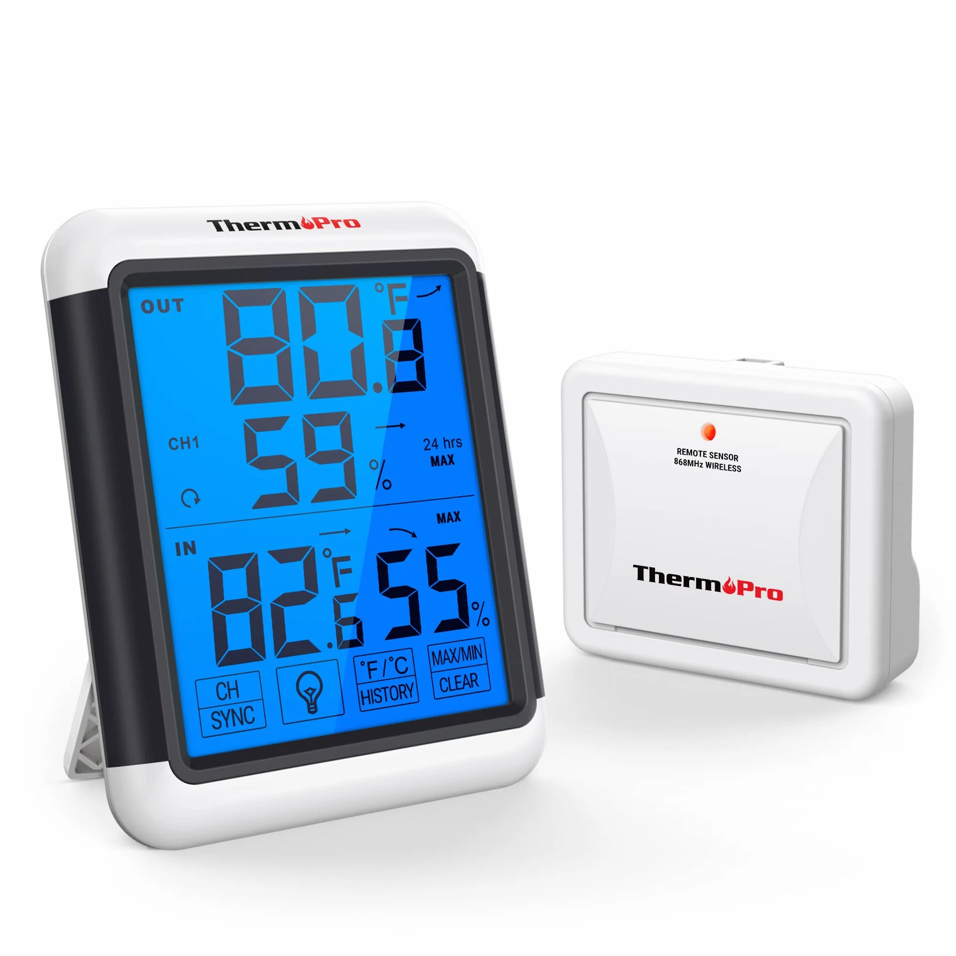ThermoPro TP65 Termómetro Higrómetro Digital Interior Exterior Inalámbrico Pantalla Táctil Retroiluminación