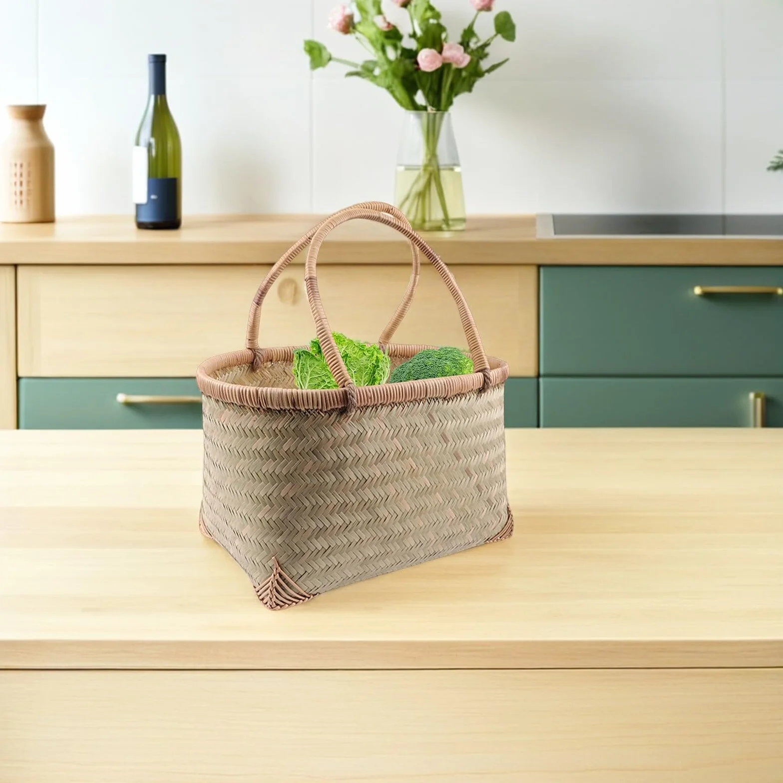 MAGICLULU Cesta Tejida De Bambú Pequeña para Picnic y Almacenamiento Cesta Multiusos Portátil Color Aleatorio 31x21x16 Cm para Jardín y Patio Al Aire Libre
