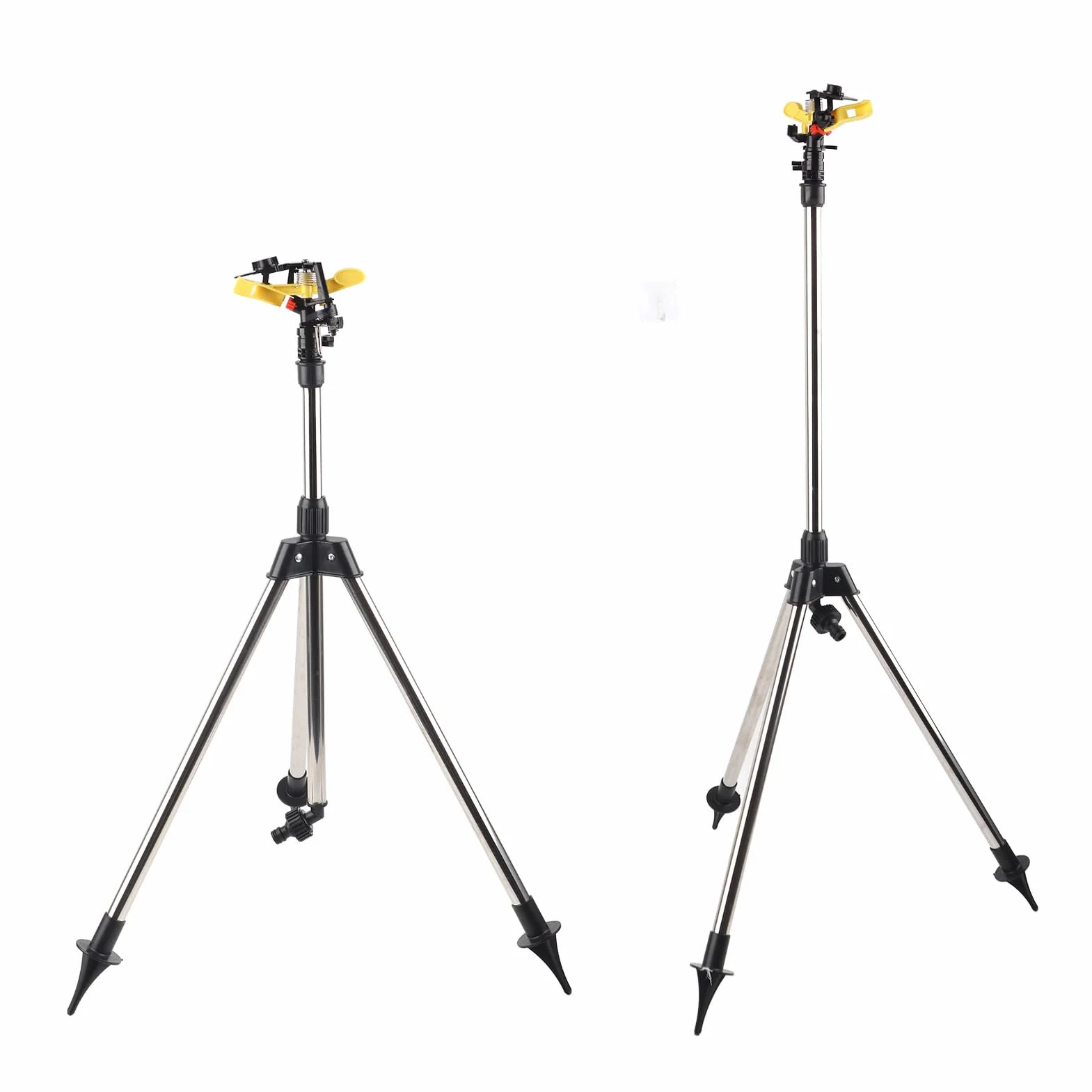 SUNGOOYUE Aspersor Atomizador Giratorio de Acero Inoxidable para Césped, Aspersor de Jardín con Trípode Ajustable de 45 a 89 Cm, Rociador de 30 a 360 Grados para Jardineros, Riego de Flores y
