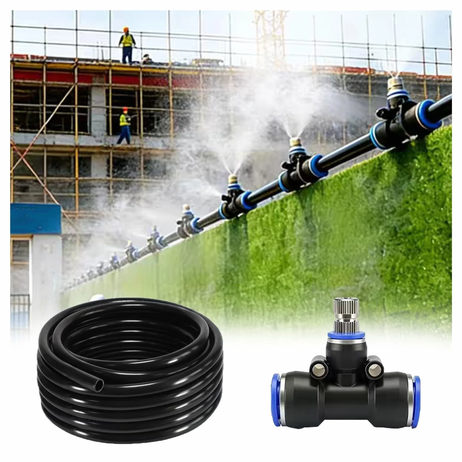Kit De Sistema De Nebulización para Eliminación De Polvo Y Refrigeración con Boquilla De Latón Y Manguera De PE para Almacenes, Talleres Y Explotaciones Agrícolas | 10m/32.8ft