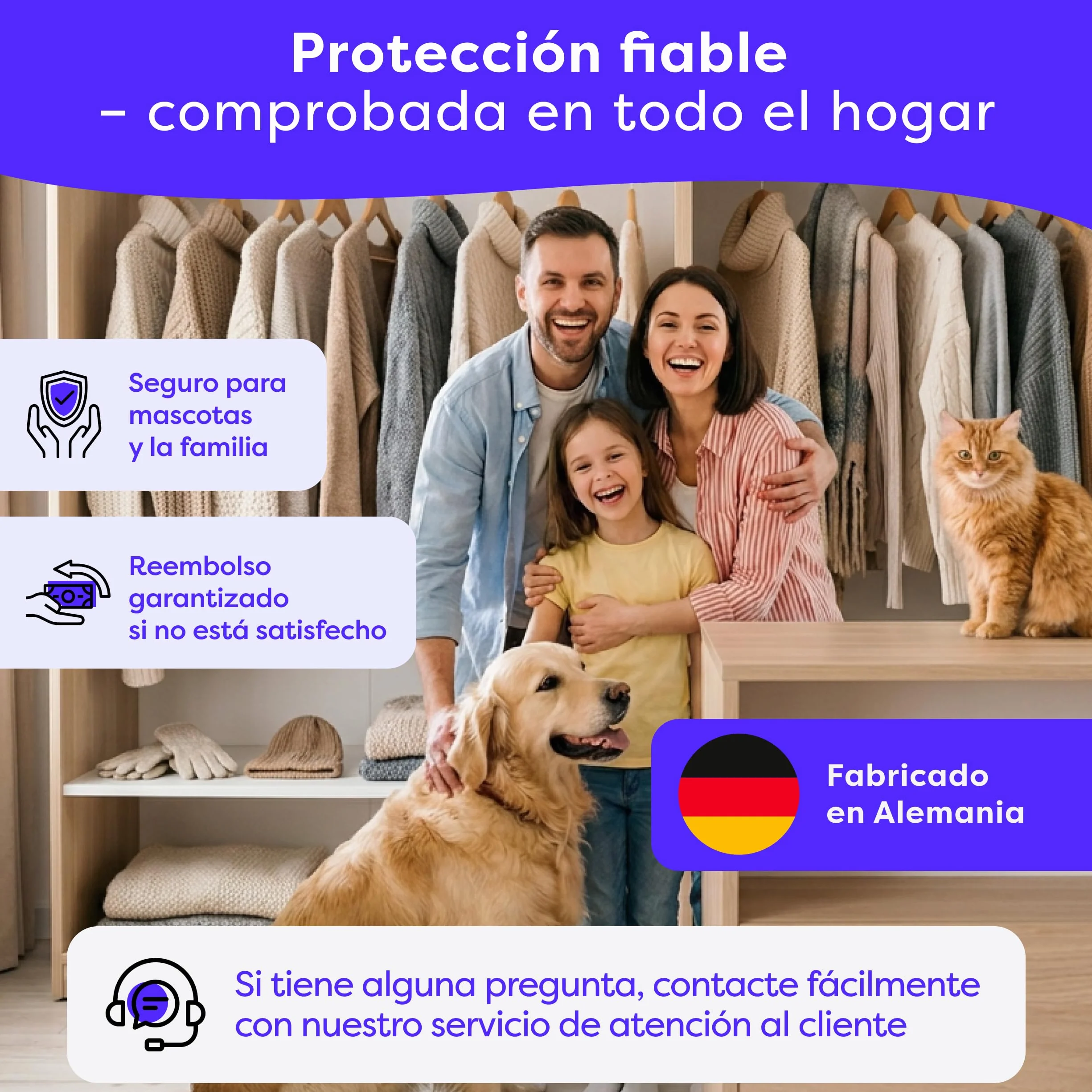 Wolkenfeld Antipolillas para Ropa Armario con Feromonas – 8 Trampas para Polillas de la Ropa, Lana y Cachemira, Fabricado en Alemania