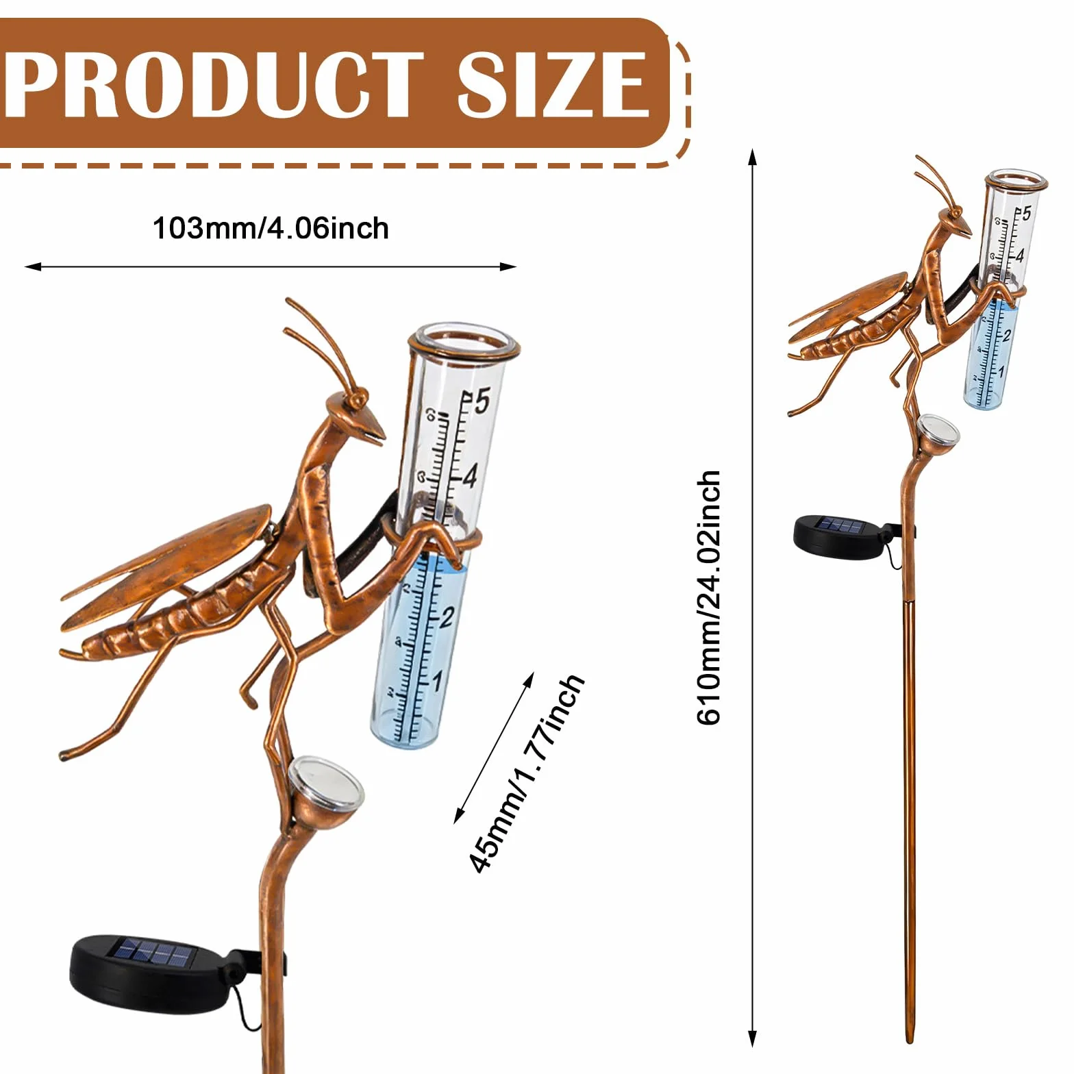 Pluviómetro de cristal para jardín H 61 cm a prueba de heladas con varilla